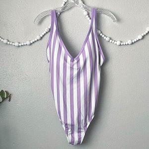 Kona Sol Purple Striped Swimsuit One Piece